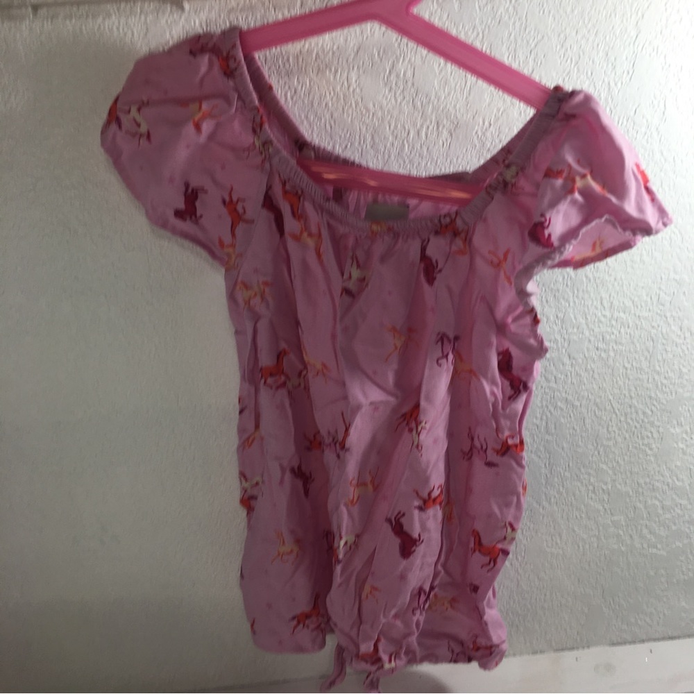 Sonoma Girls Tie Front Top Pink with Horses Short Sleeve Size 7